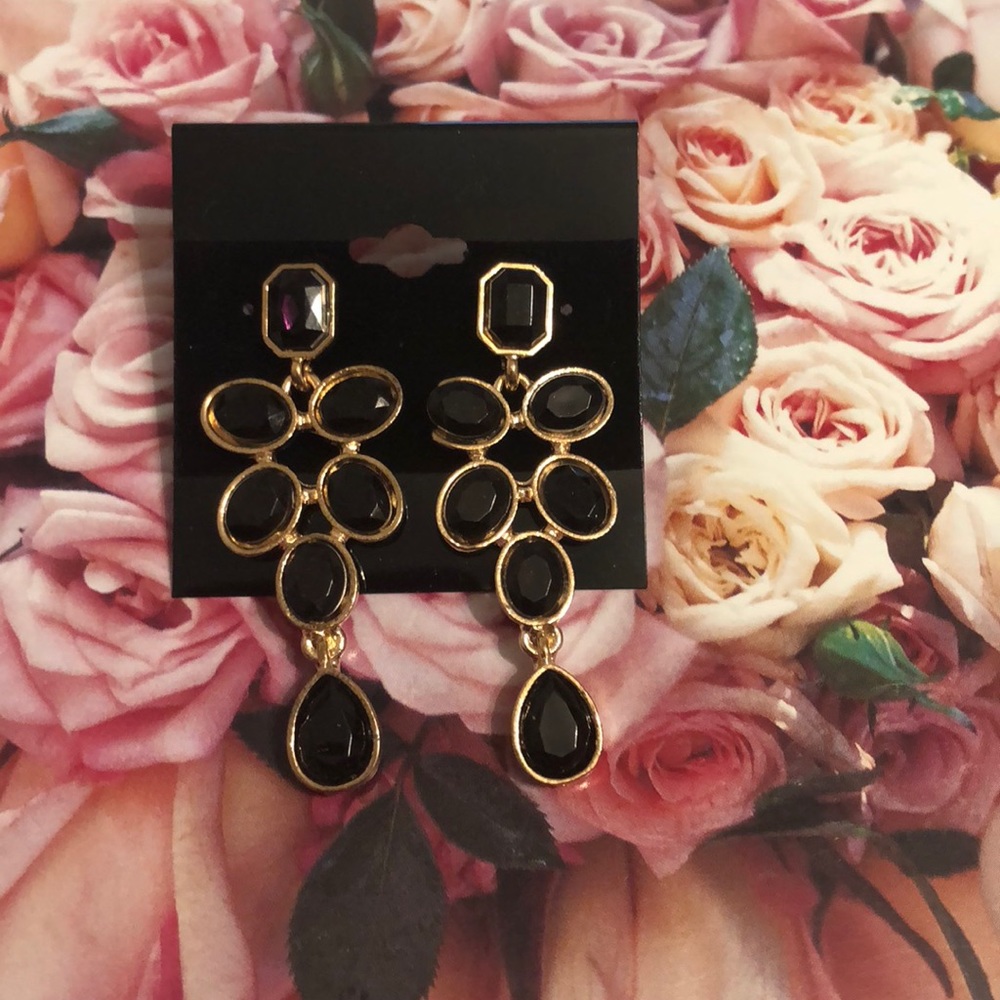 Black and gold drop earrings - Picture 2 of 4
